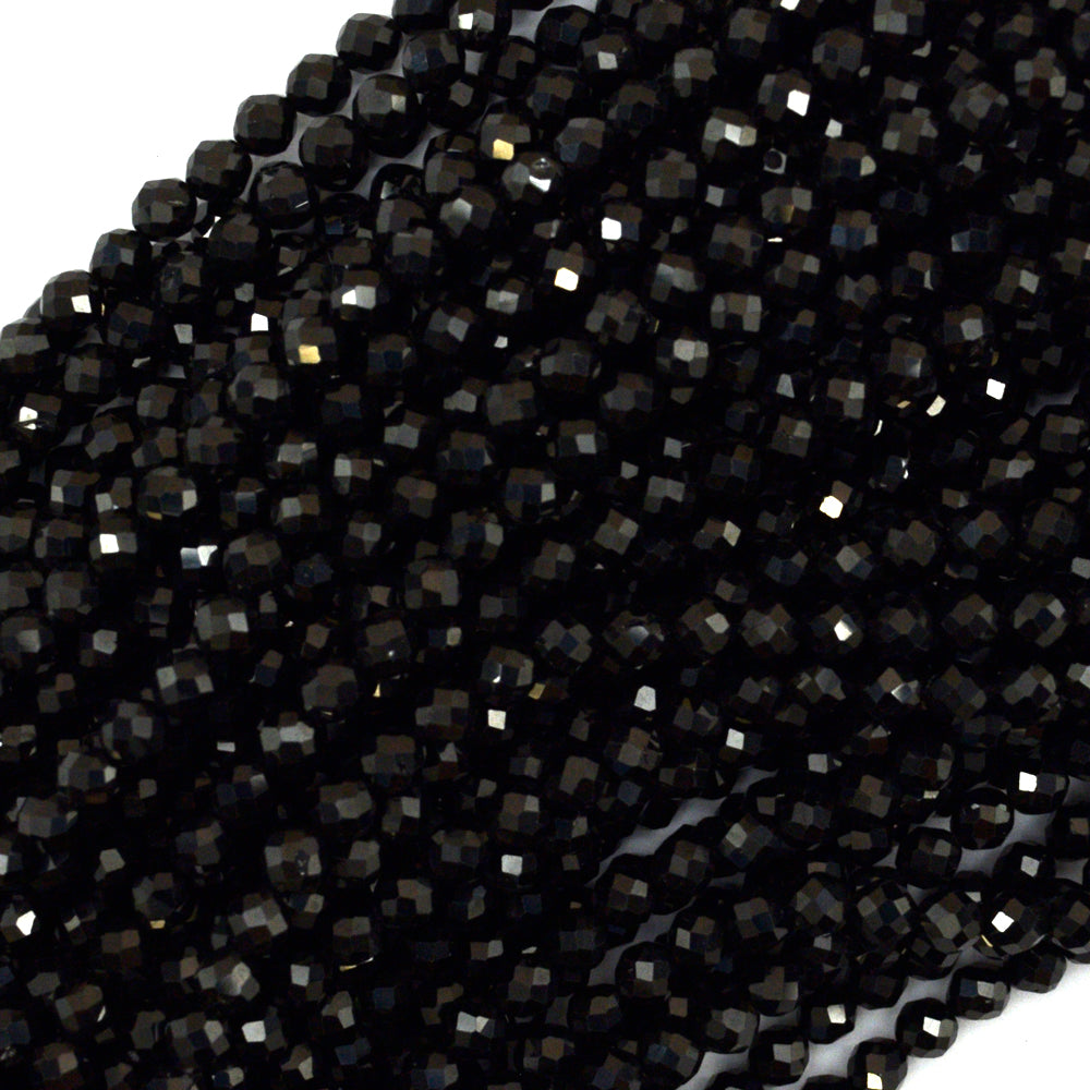 AA Natural Faceted Black Spinel Round Beads Gemstone 15.5" Strand 2mm 3mm 4mm