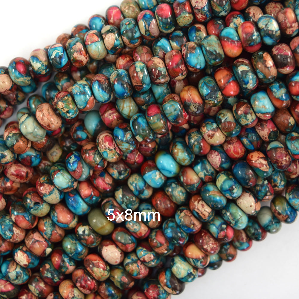 Galaxy Multicolor Sea Sediment Jasper Rondelle Button Beads 15" 4mm 6mm 8mm - Eagle Beadz