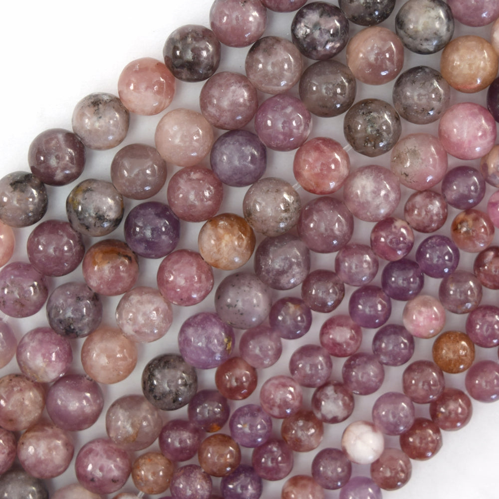 Natural Light Purple Lepidolite Round Beads 15.5" Strand 6mm 8mm S2 - Eagle Beadz