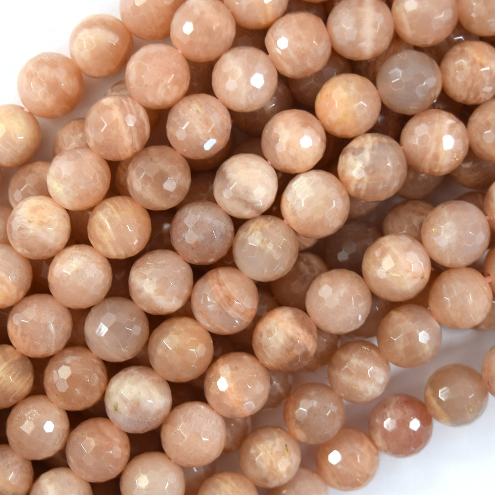 Natural Faceted Orange Sunstone Round Beads 15" Strand 3mm 4mm 6mm 8mm 10mm - Eagle Beadz