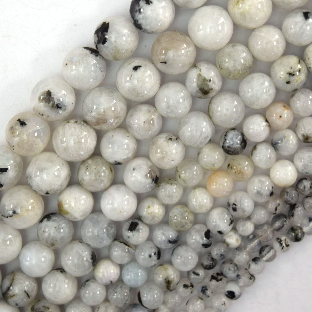 Natural Black Matrix Moonstone Round Beads 15.5" Strand 4mm 6mm 8mm 10mm S2 - Eagle Beadz