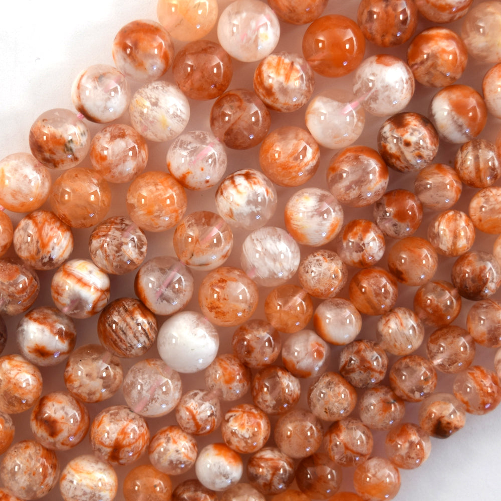 AA Natural Orange Peach Phantom Lodalite Quartz Beads 15.5" Strand 6mm 8mm - Eagle Beadz
