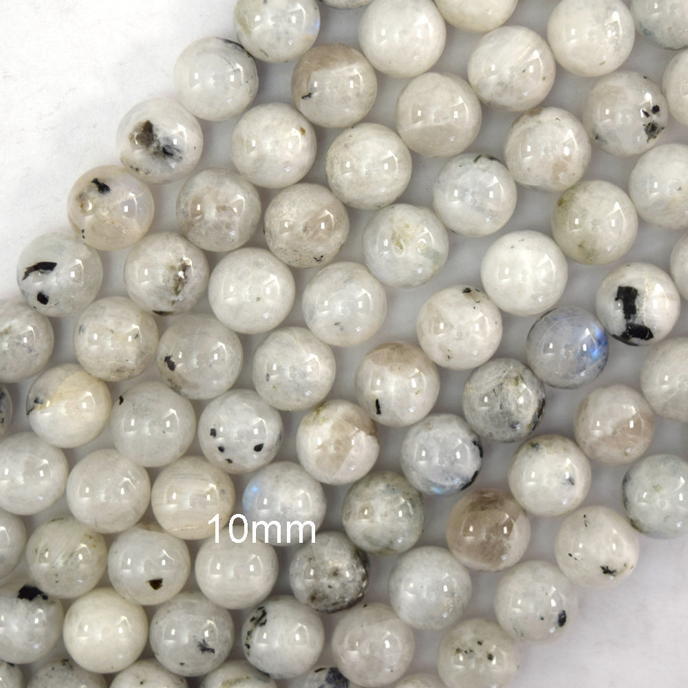 Natural Black Matrix Moonstone Round Beads 15.5" Strand 4mm 6mm 8mm 10mm S2 - Eagle Beadz