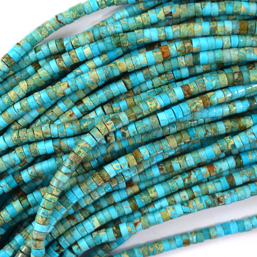 2x4mm Sea Sediment Jasper Heishi Disc Beads 15.5" Strand blue magenta green 4mm - Eagle Beadz
