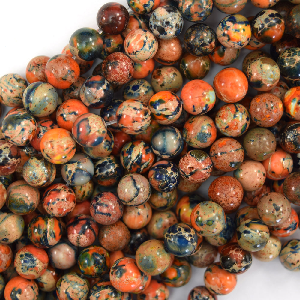 Galaxy Blue Orange Sea Sediment Imperial Jasper Round Beads 15" 6mm 8mm 10mm - Eagle Beadz