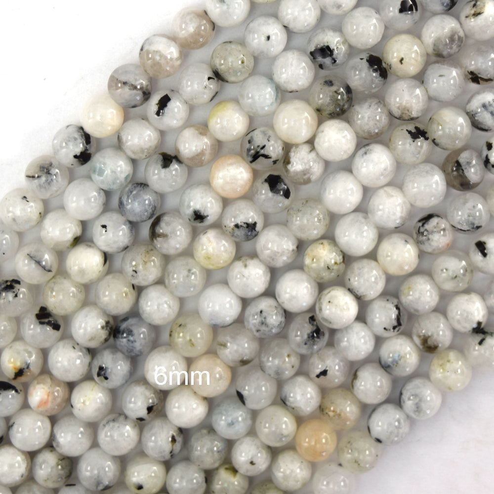 Natural Black Matrix Moonstone Round Beads 15.5" Strand 4mm 6mm 8mm 10mm S2 - Eagle Beadz