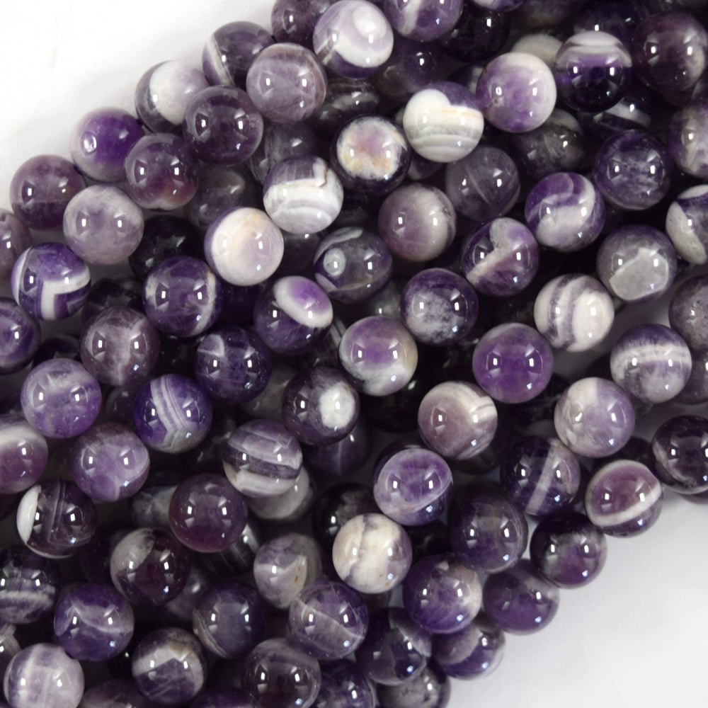 AA Natural Purple Dog Tooth Chevron Amethyst Round Beads 15.5" Strand 6mm 8mm S2 - Eagle Beadz