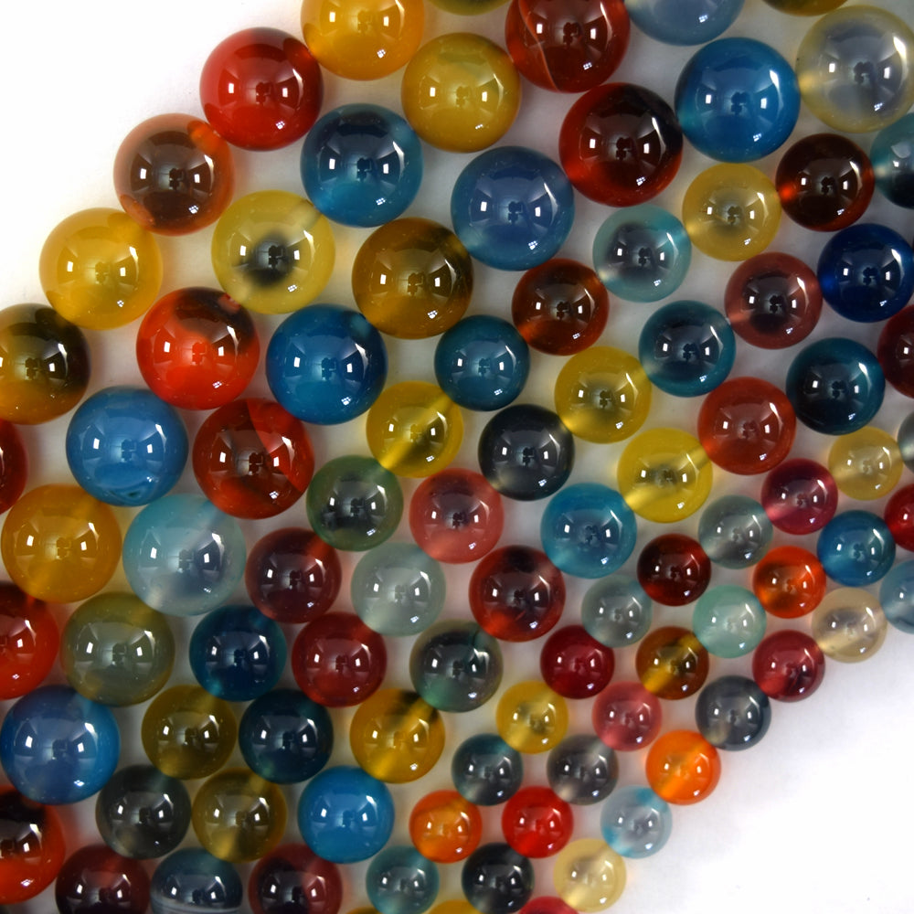 Rainbow Candy Agate Round Beads Gemstone 15" Strand 6mm 8mm 10mm Suger Heart - Eagle Beadz