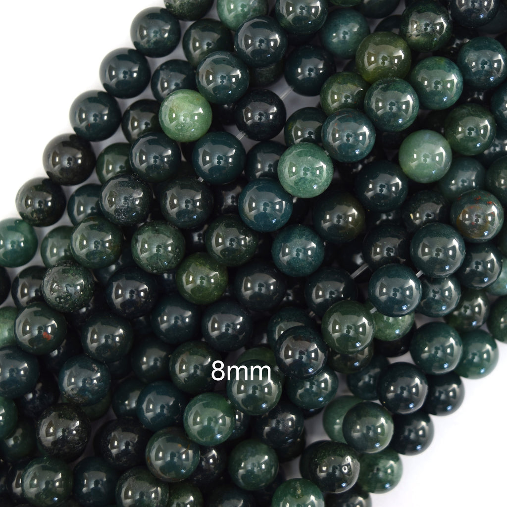 Natural Green Moss Agate Round Beads Gemstone 15" Strand 4mm 6mm 8mm 10mm 12mm - Eagle Beadz