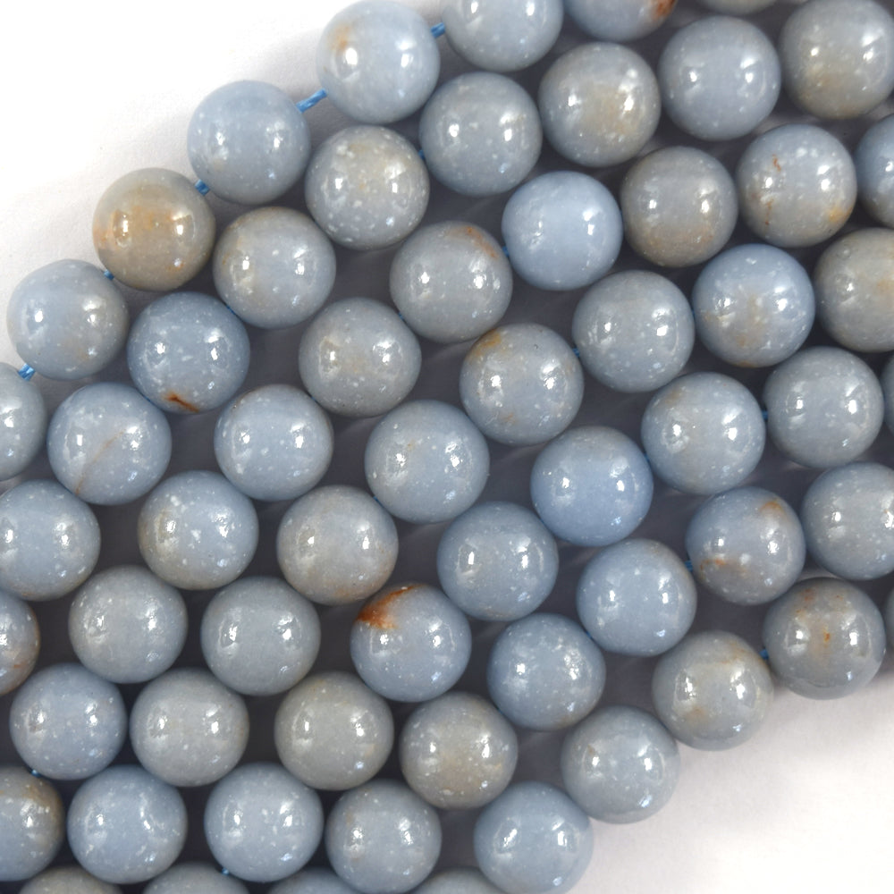 Natural Blue Angelite Round Beads Gemstone 15.5" Strand 6mm 8mm 10mm S2 - Eagle Beadz