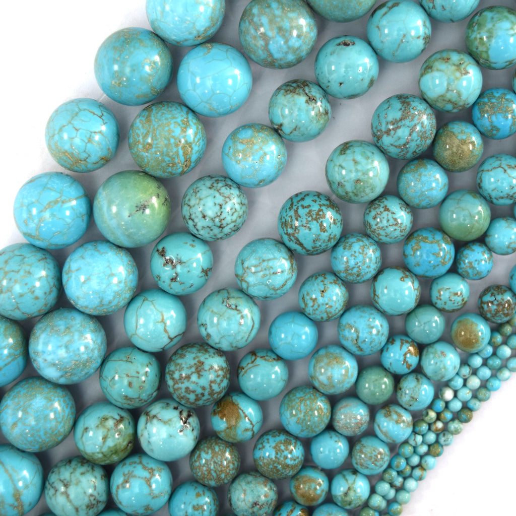 Blue Turquoise Round Beads 15.5" Strand 2mm 4mm 6mm 8mm 10mm 12mm Brown Matrix - Eagle Beadz
