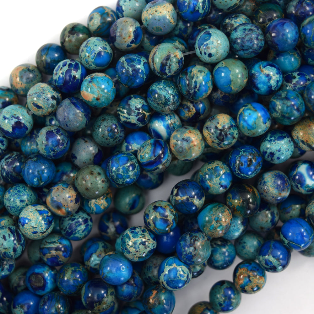 Dark Blue Sea Sediment Imperial Jasper Round Beads 15" Strand 6mm 8mm 10mm - Eagle Beadz