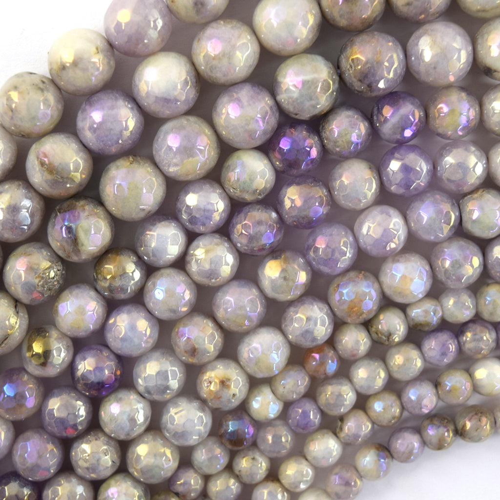 Mystic Titanium Faceted L Purple Amethyst Round Beads 15" Strand 6mm 8mm 10mm - Eagle Beadz