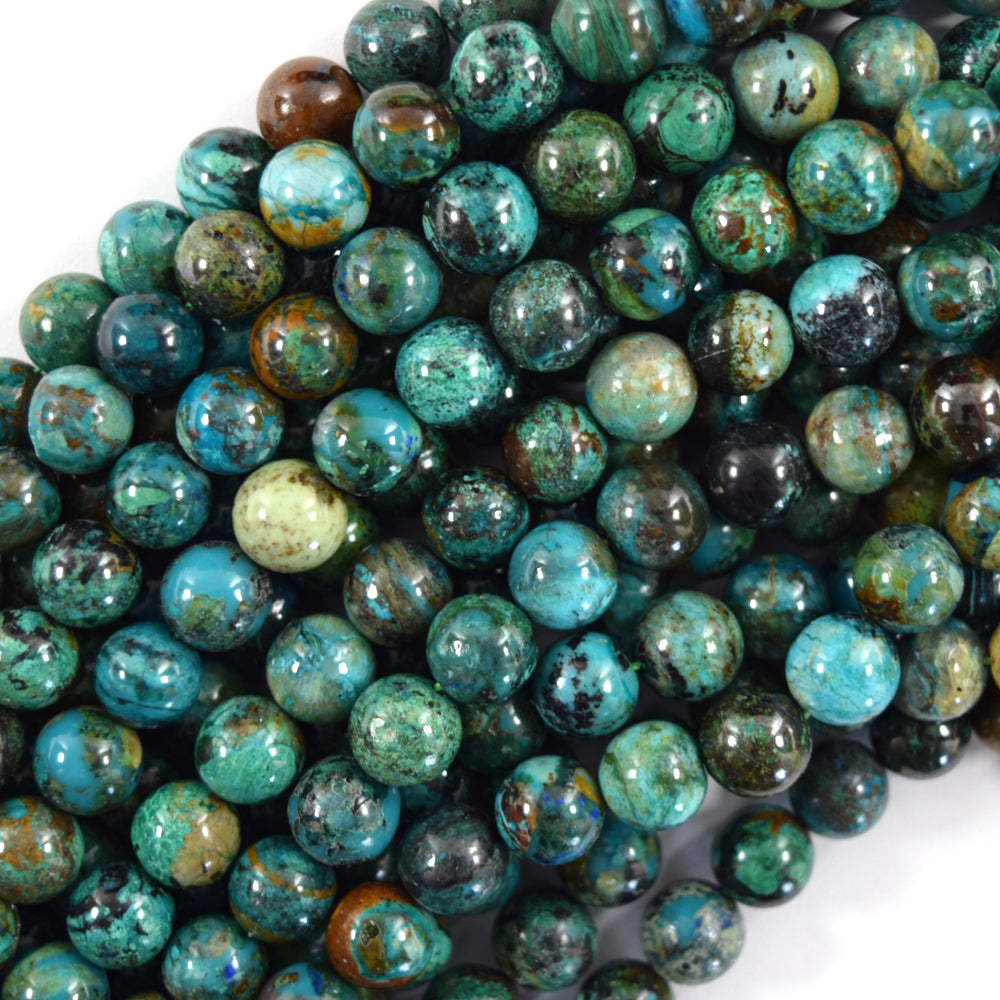 AA Natural Green Blue Azurite Round Beads Gemstone 15.5" Strand 6mm 8mm 10mm S4 - Eagle Beadz