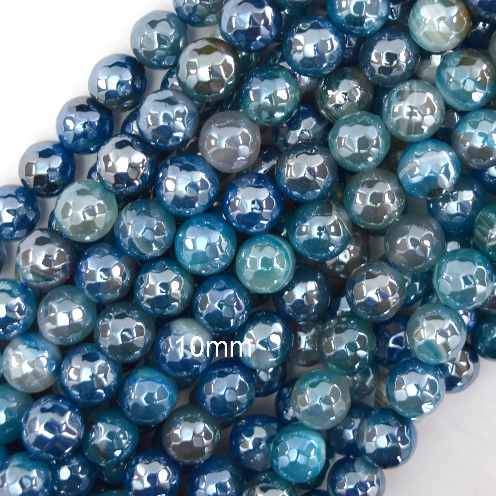 Mystic Titanium Faceted Blue Stripe Agate Round Beads 15" Strand 6mm 8mm 10mm S2 - Eagle Beadz