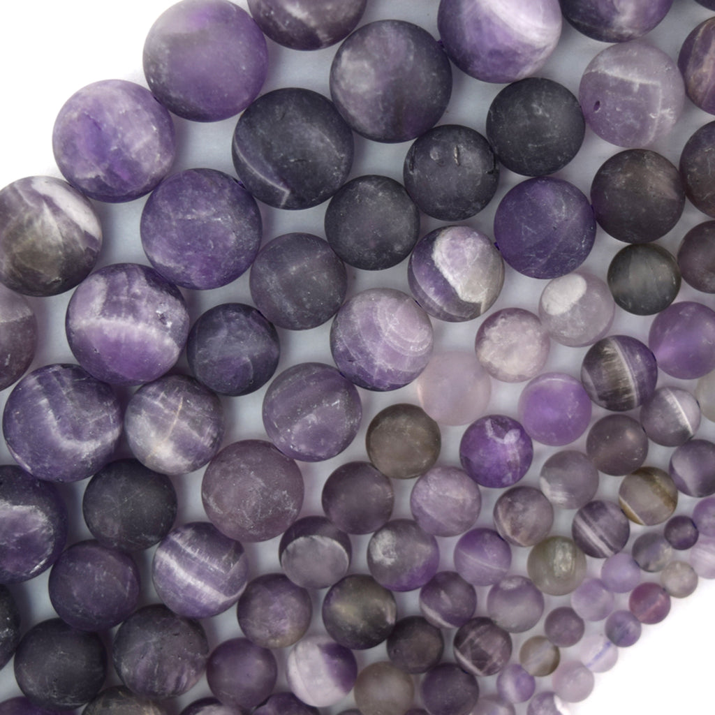 Natural Matte Purple Amethyst Round Beads 15" Strand 4mm 6mm 8mm 10mm 12mm - Eagle Beadz