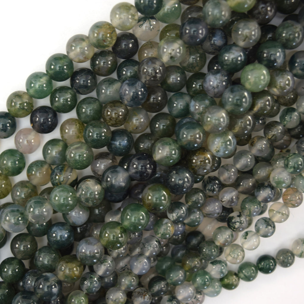 AA Natural Green Moss Agate Round Beads Gemstone 15" Strand 6mm 8mm - Eagle Beadz