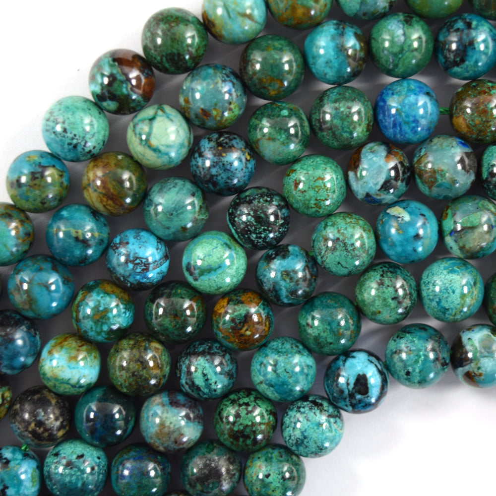 AA Natural Green Blue Azurite Round Beads Gemstone 15.5" Strand 6mm 8mm 10mm S4 - Eagle Beadz