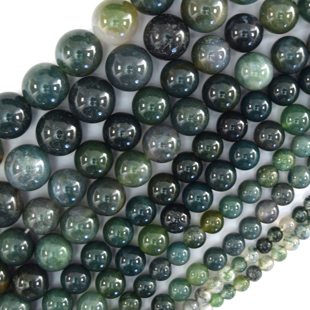 Natural Green Moss Agate Round Beads Gemstone 15" Strand 4mm 6mm 8mm 10mm 12mm - Eagle Beadz
