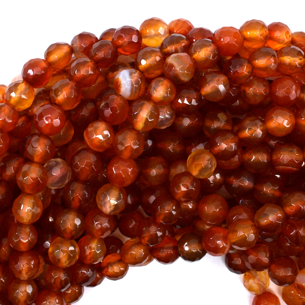 Natural Faceted Orange Red Carnelian Round Beads Gemstone 15" Strand 3mm 4mm 6mm - Eagle Beadz