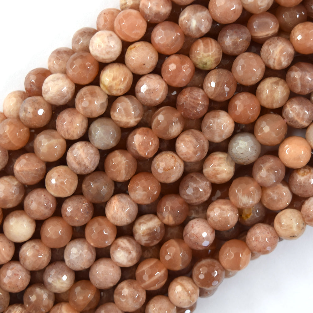 Natural Faceted Orange Sunstone Round Beads 15" Strand 3mm 4mm 6mm 8mm 10mm - Eagle Beadz