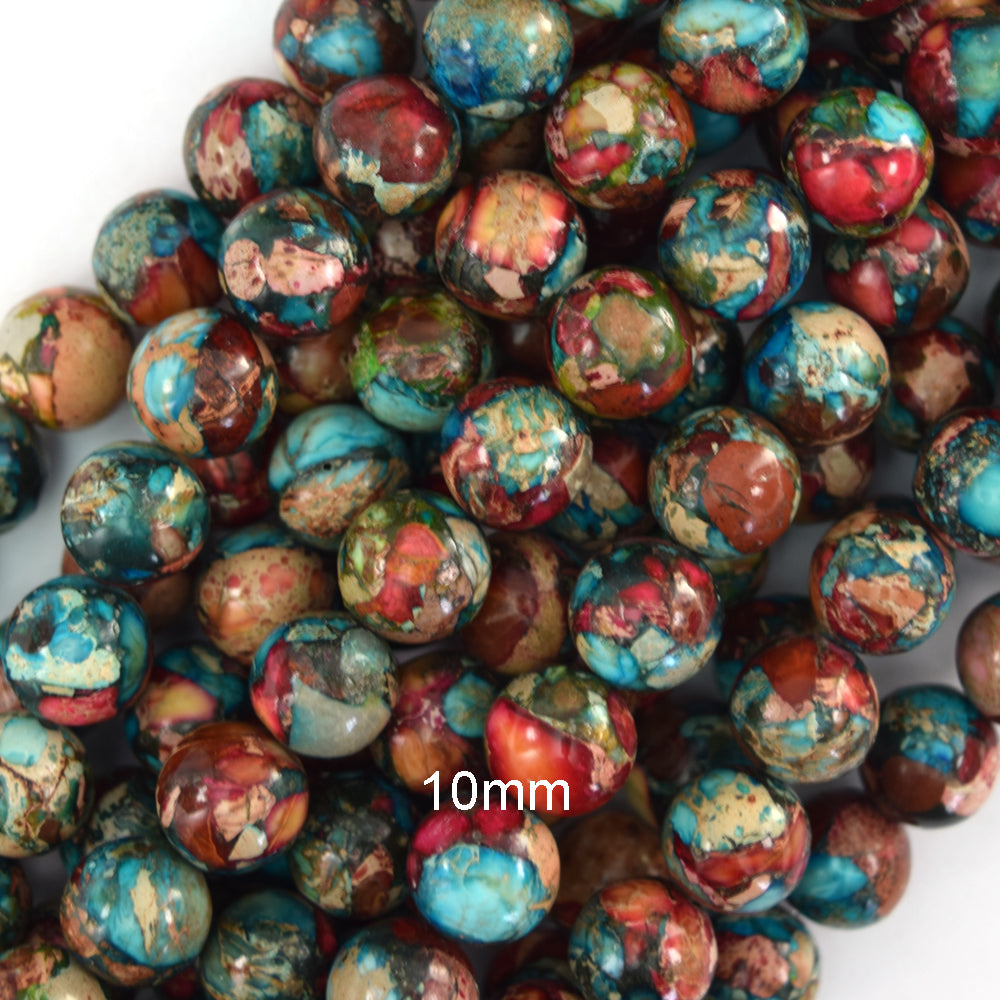 Galaxy Multicolor Sea Sediment Imperial Jasper Round Beads 15" 6mm 8mm 10mm - Eagle Beadz