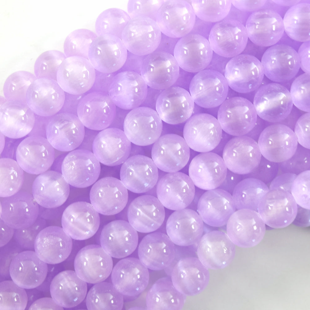 Genuine Purple Selenite Round Beads Gemstone 15.5" Strand 6mm 8mm 10mm