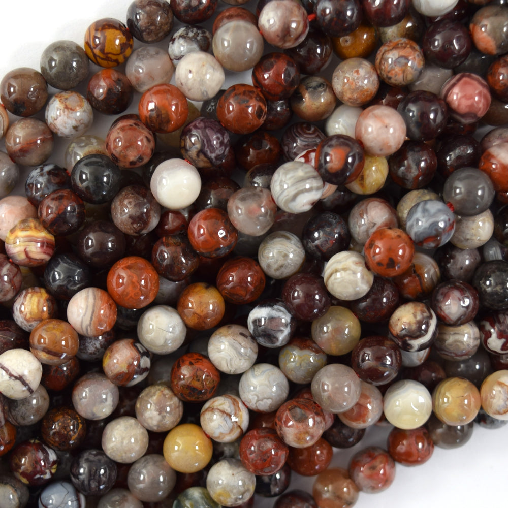 Natural Red Laguna Lace Agate Round Beads Gemstone 15" Strand 6mm 8mm 10mm S2