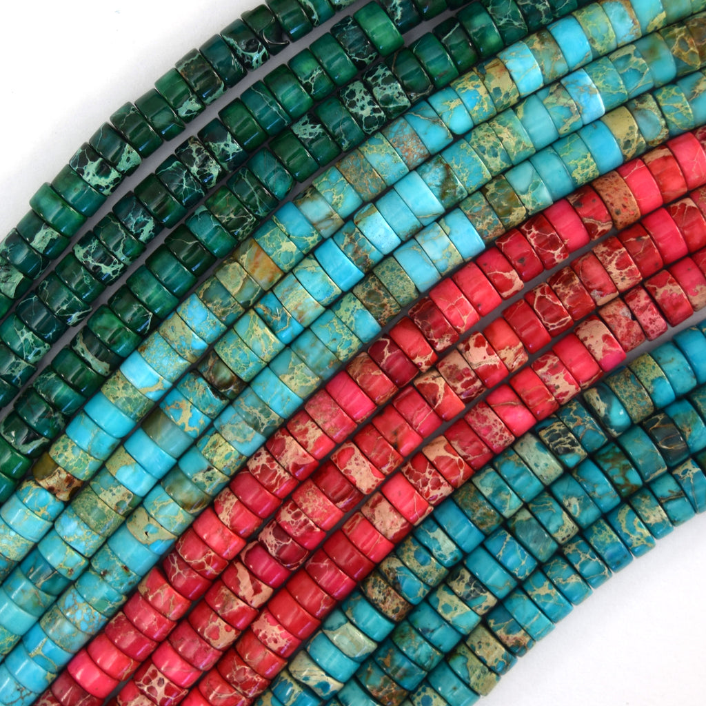 3x6mm Sea Sediment Jasper Heishi Disc Beads 15.5" Strand Blue Magenta Green 6mm