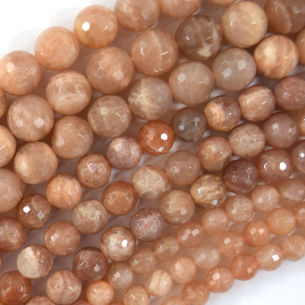 Natural Faceted Orange Sunstone Round Beads 15" Strand 3mm 4mm 6mm 8mm 10mm - Eagle Beadz