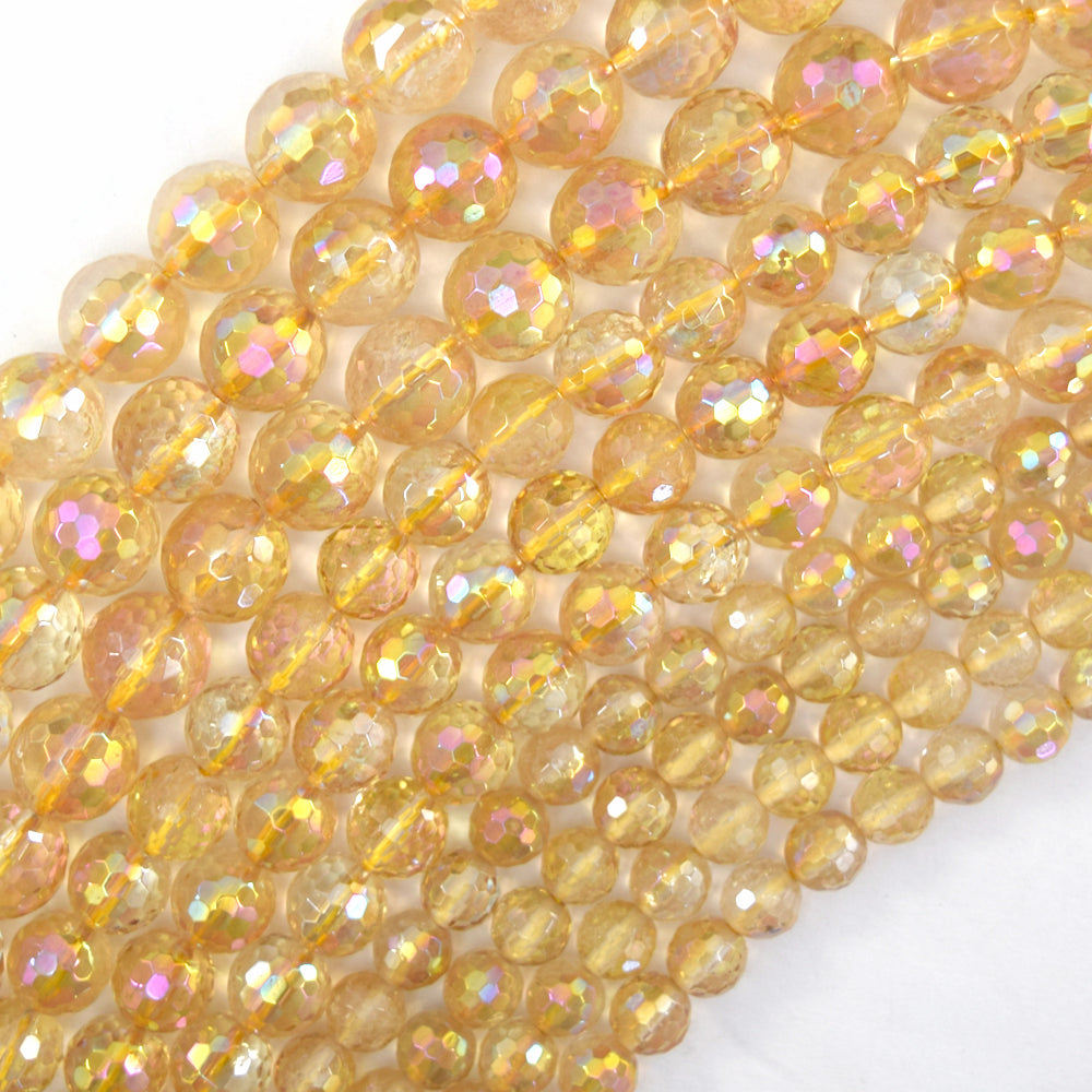 Mystic Titanium Faceted Yellow Citrine Round Beads 15" Strand 6mm 8mm 10mm - Eagle Beadz