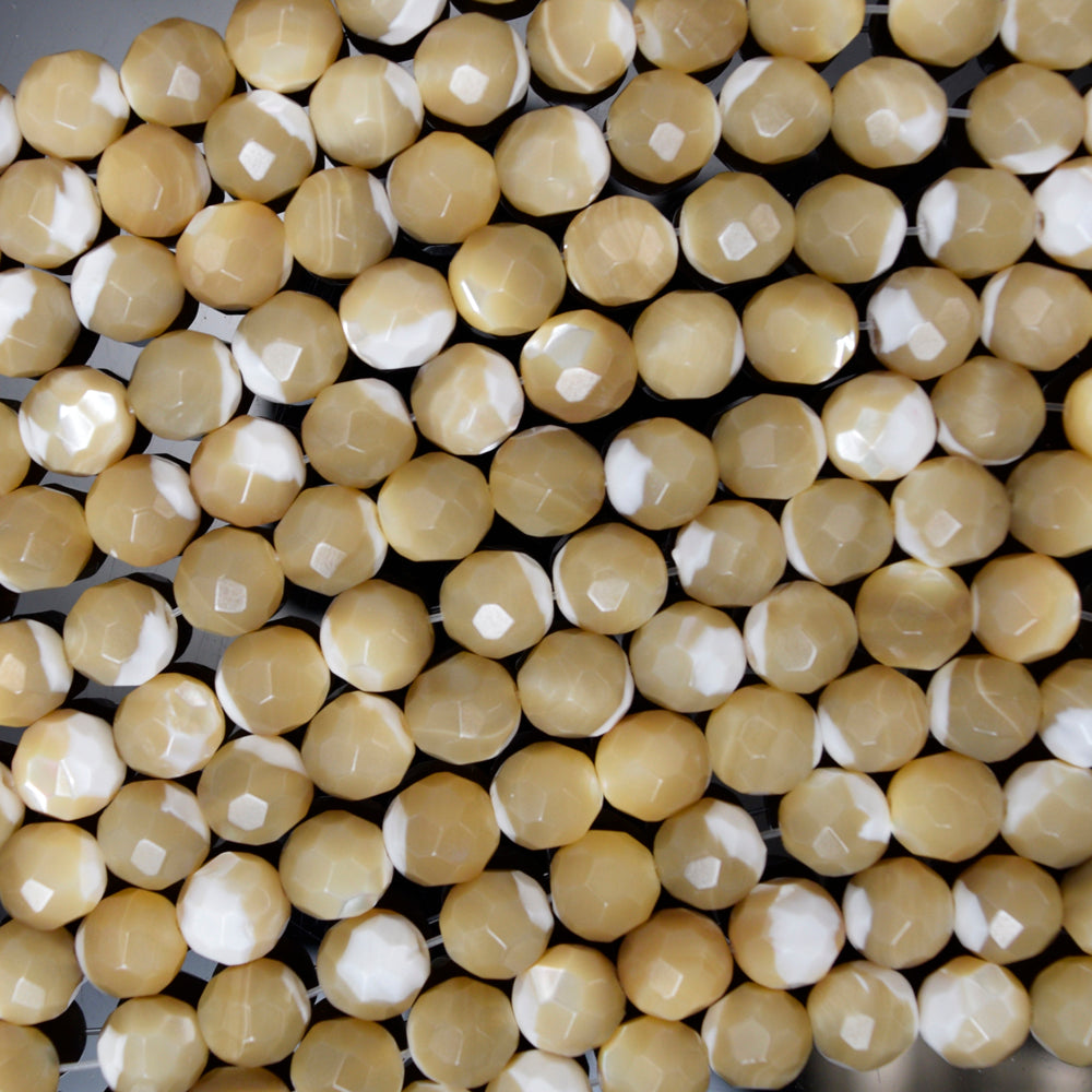 Natural Faceted Mother of Pearl MOP Round Beads 15.5" Strand 4mm 6mm 8mm 10mm