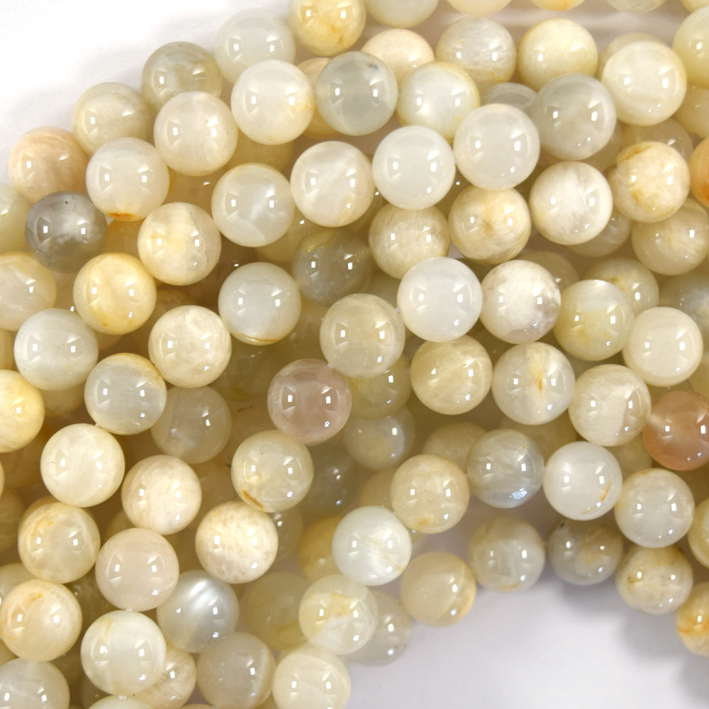 Natural Beige White Moonstone Round Beads Gemstone 15" Strand 6mm 8mm 10mm S3 - Eagle Beadz