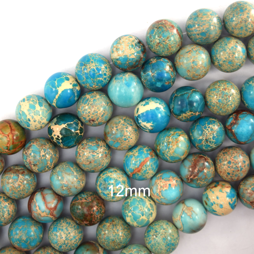 Sky Blue Sea Sediment Jasper Round Beads 15.5" Strand 4mm 6mm 8mm 10mm 12mm - Eagle Beadz