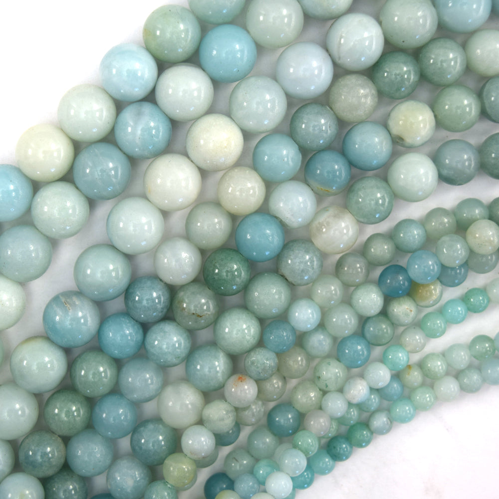 Natural Blue Amazonite Round Beads Gemstone 15" Strand 4mm 6mm 8mm 10mm S2 - Eagle Beadz
