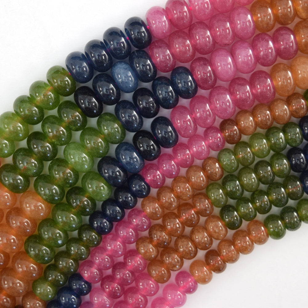 Watermelon Tourmaline Colored Quartz Rondelle Button Beads 15" Strand 6mm 8mm - Eagle Beadz
