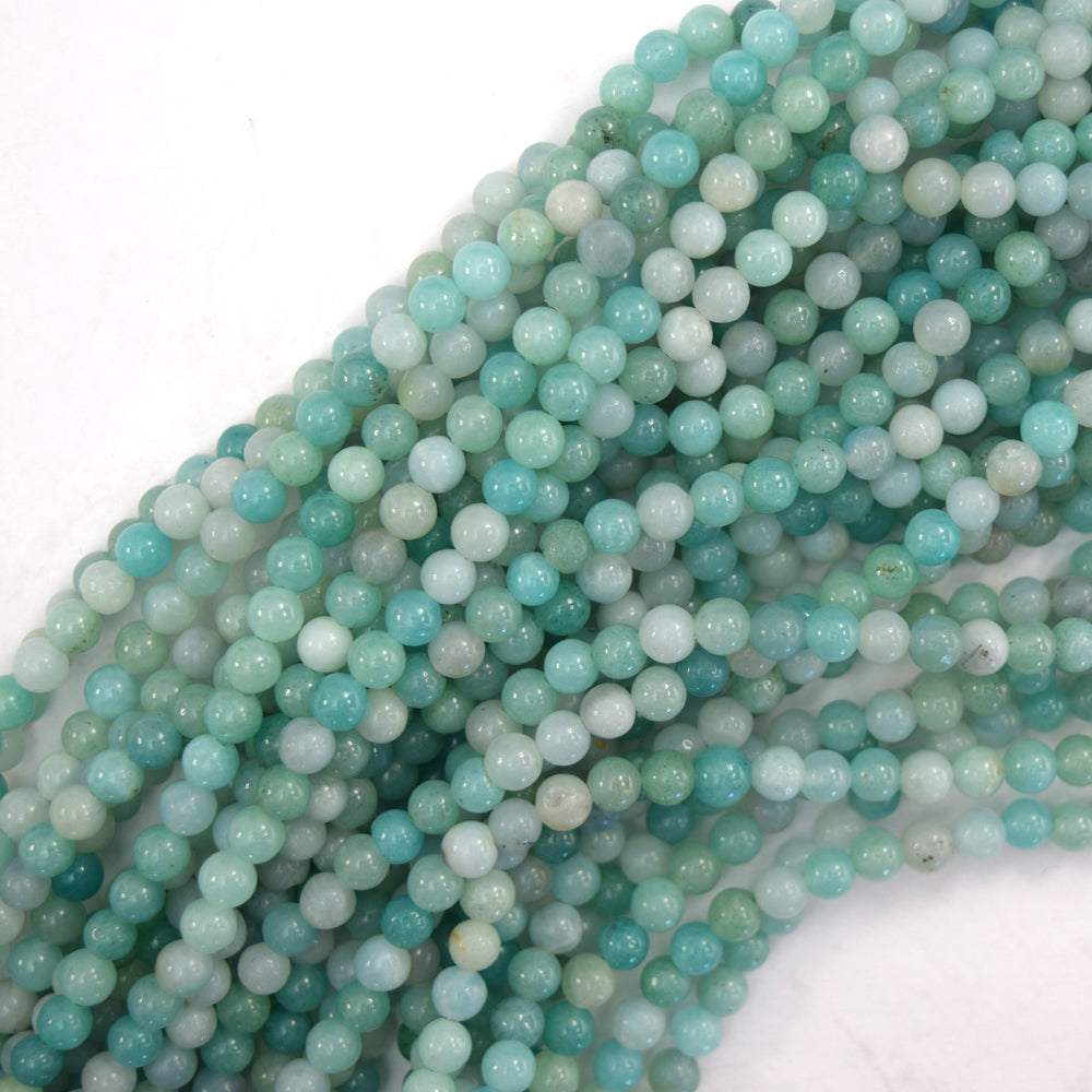 Natural Blue Amazonite Round Beads Gemstone 15" Strand 4mm 6mm 8mm 10mm S2 - Eagle Beadz