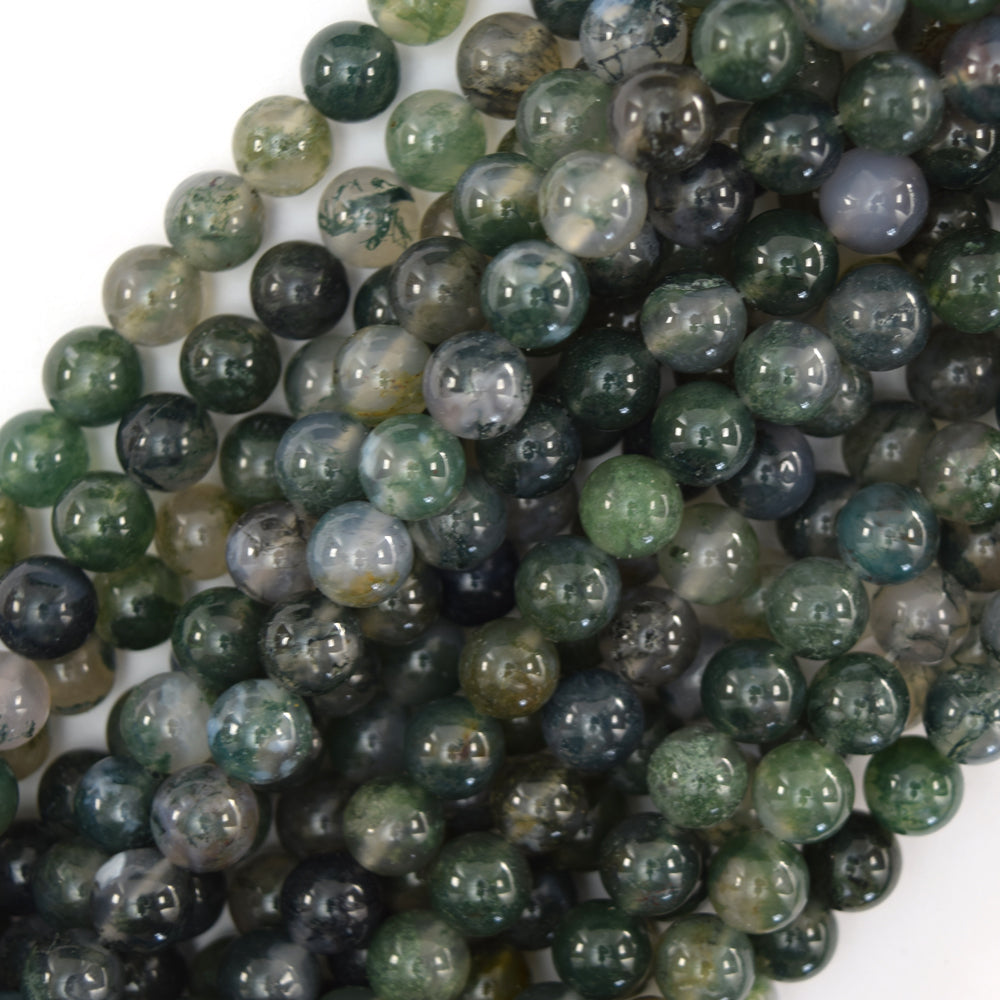 AA Natural Green Moss Agate Round Beads Gemstone 15" Strand 6mm 8mm - Eagle Beadz