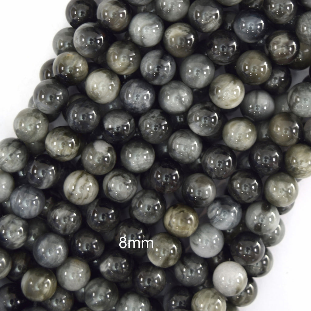 AA Natural Gray Hawk Eye Round Beads 15.5" Eagle Eye 4mm 6mm 8mm 10mm 12mm S1 - Eagle Beadz