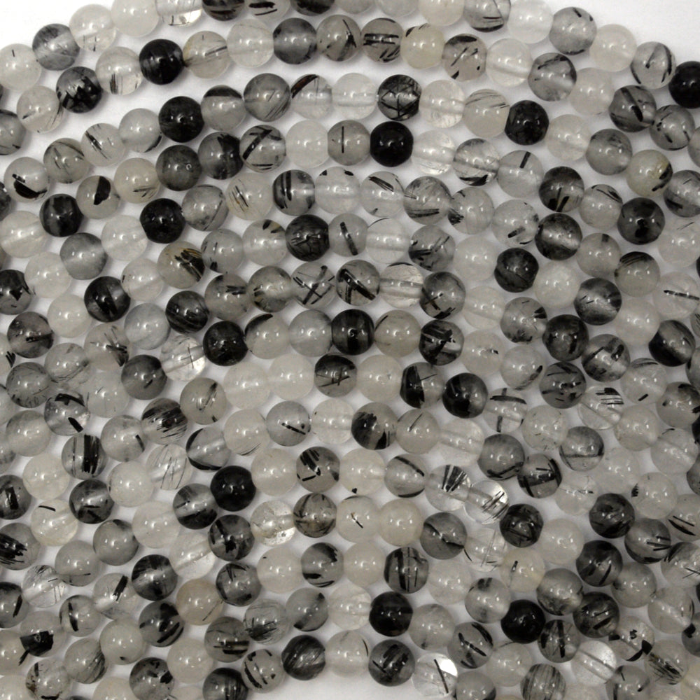 Natural Black Rutilated Quartz Round Beads 15.5" Strand S1 6mm 8mm 10mm - Eagle Beadz