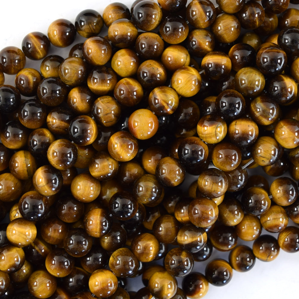 AA Natural Tiger Eye Round Beads Gemstone 15" Strand 4mm 6mm 8mm 10mm - Eagle Beadz