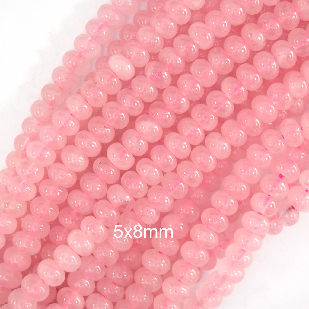 Natural Pink Rose Quartz Rondelle Button Beads 15" Strand 2x4mm 4x6mm 5x8mm