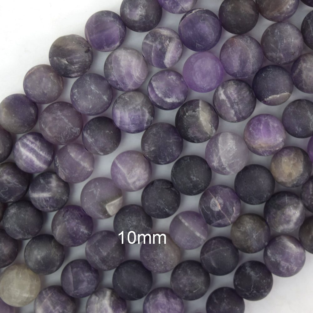 Natural Matte Purple Amethyst Round Beads 15" Strand 4mm 6mm 8mm 10mm 12mm - Eagle Beadz