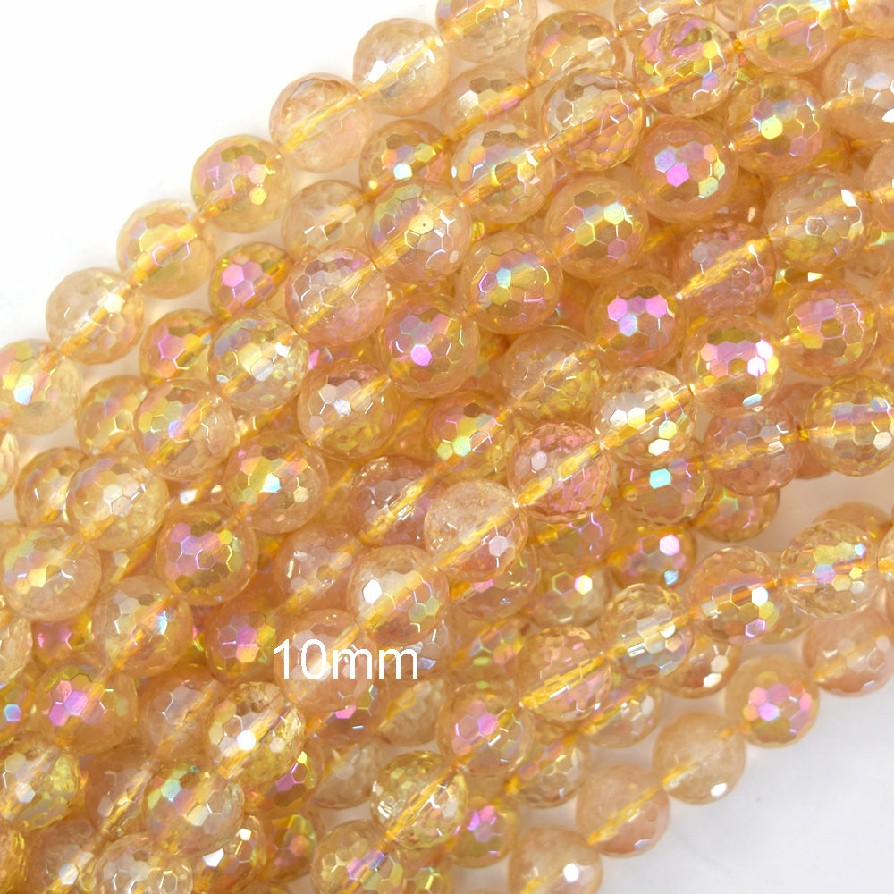 Mystic Titanium Faceted Yellow Citrine Round Beads 15" Strand 6mm 8mm 10mm - Eagle Beadz
