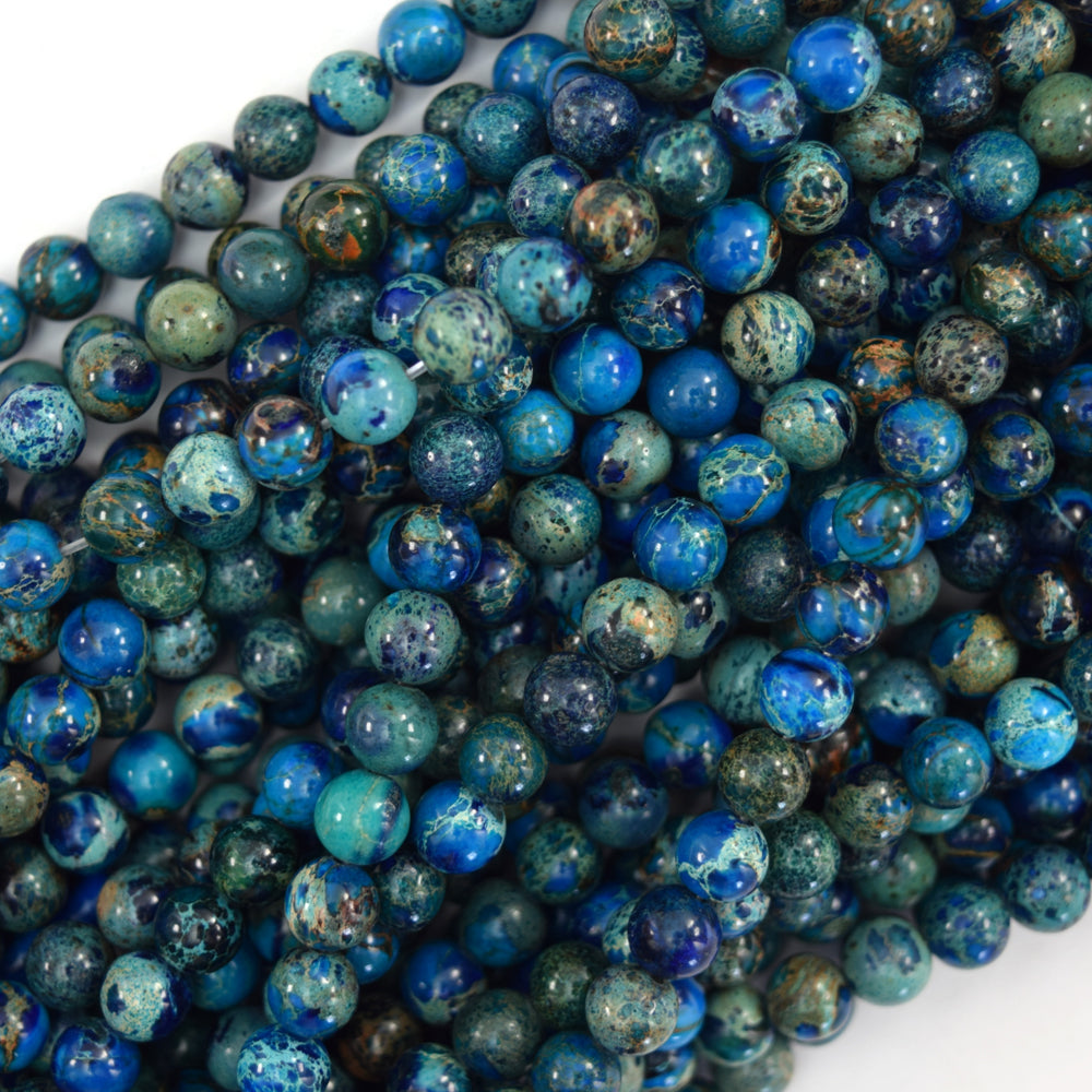 Dark Blue Sea Sediment Imperial Jasper Round Beads 15" Strand 6mm 8mm 10mm - Eagle Beadz