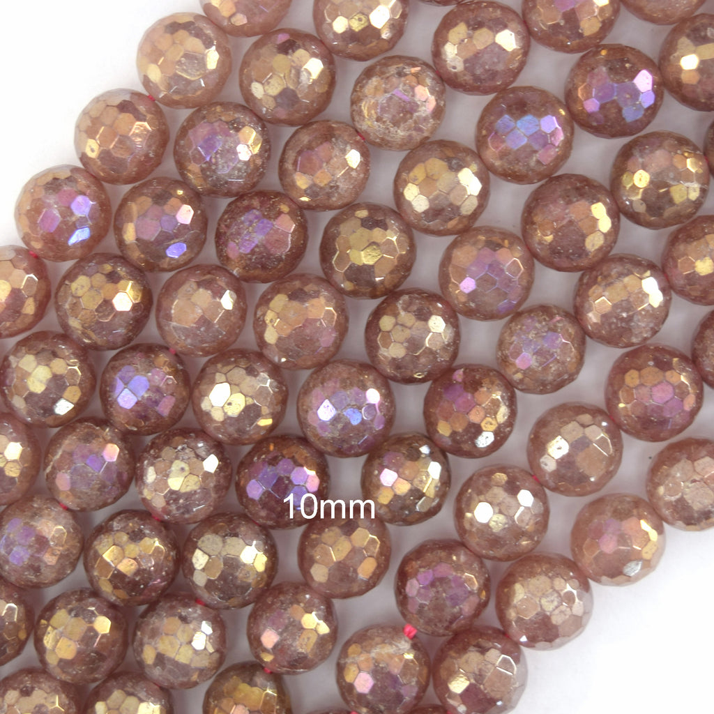 Mystic Titanium Faceted Strawberry Quartz Round Beads 15" Strand 6mm 8mm 10mm - Eagle Beadz