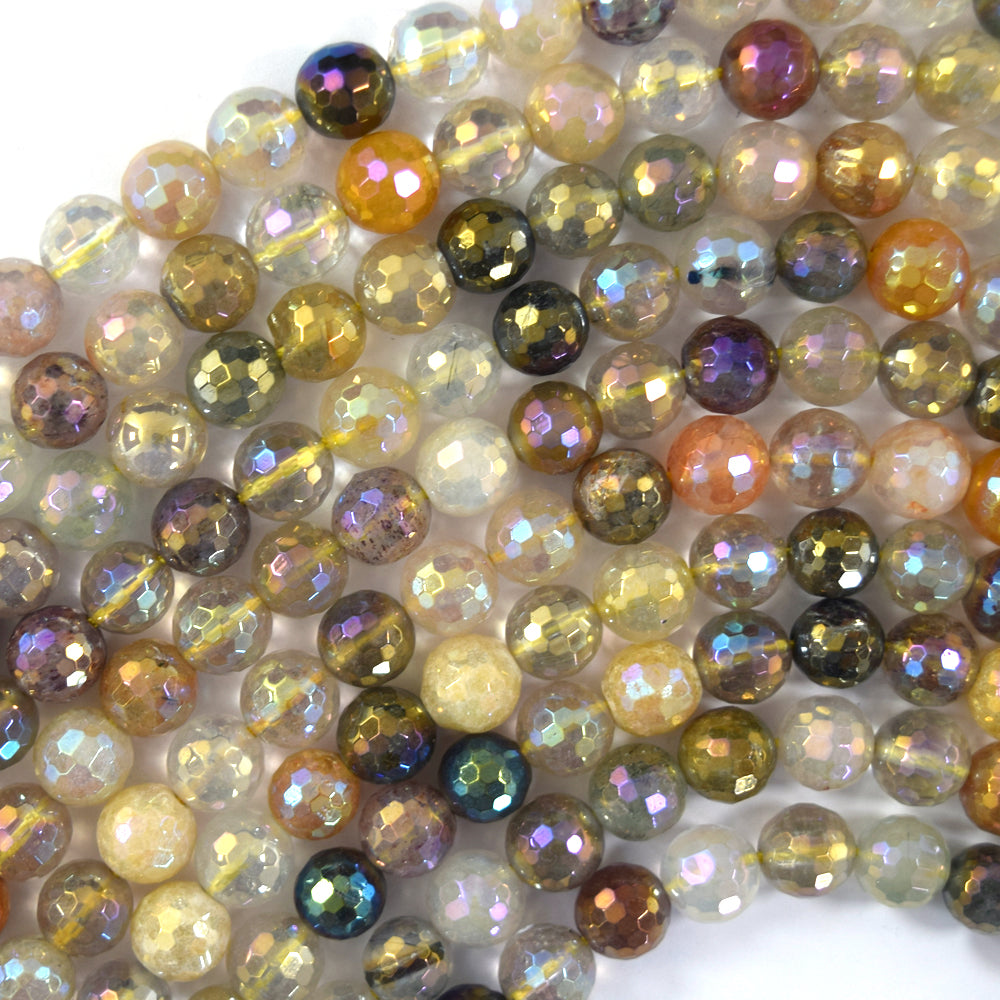 Mystic Titanium Natural Faceted Rutilated Quartz Round Beads 15" 6mm 8mm 10mm - Eagle Beadz