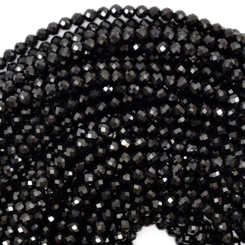 AA Natural Faceted Black Spinel Round Beads Gemstone 15.5" Strand 2mm 3mm 4mm