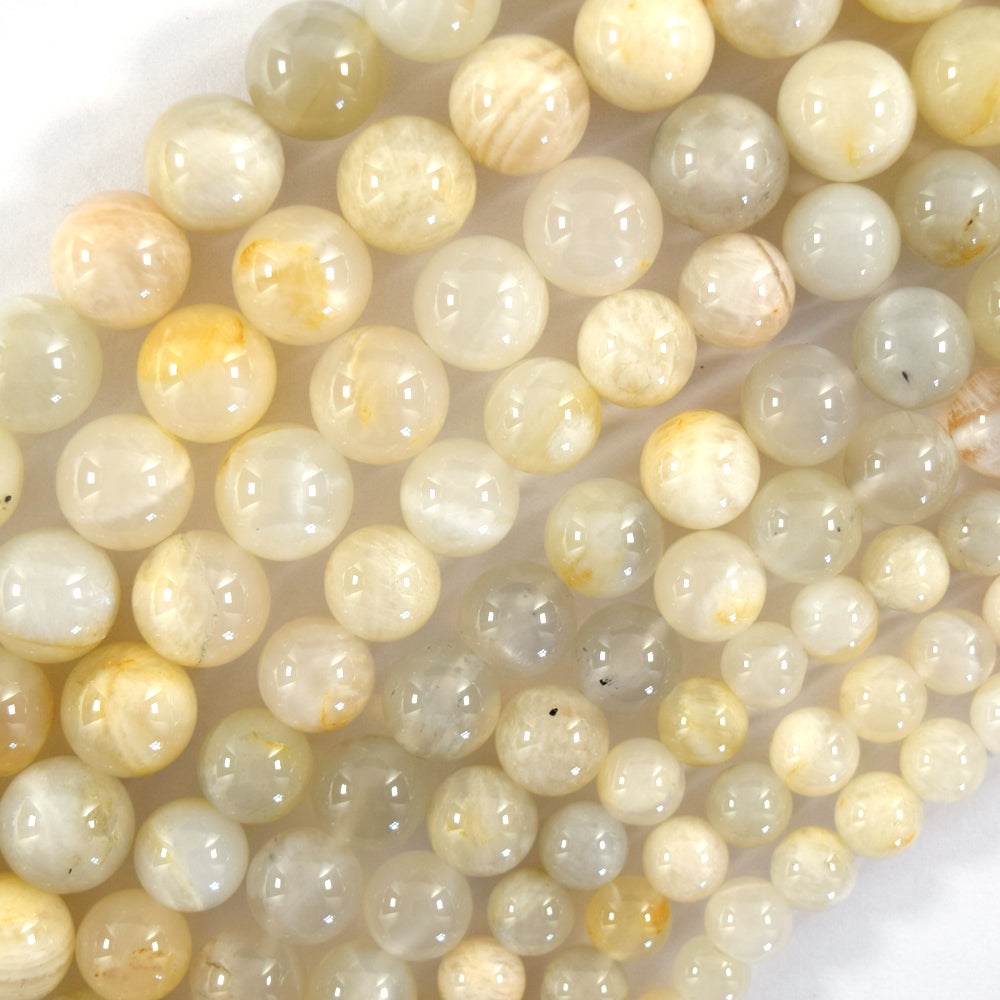 Natural Beige White Moonstone Round Beads Gemstone 15" Strand 6mm 8mm 10mm S3 - Eagle Beadz