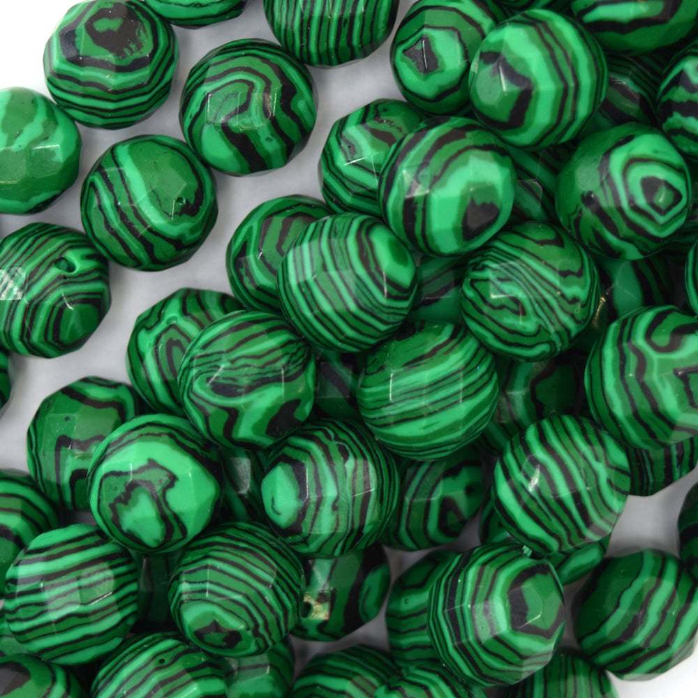 Faceted Synthetic Green Malachite Round Beads 15" Strand 6mm 8mm 10mm 12mm - Eagle Beadz